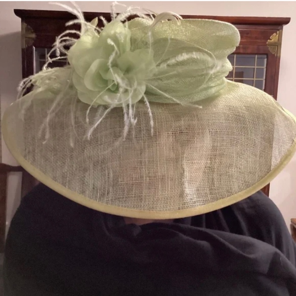 Lime Green Floral Wide Brim Straw Elegant Hat